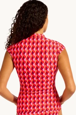 Rashies & Sunsuits|Seafolly Sorrento Cap Sleeve Suntop Flame