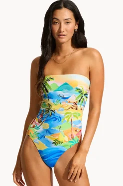 One Pieces|Seafolly South Pacific Bandeau One Piece Turquoise
