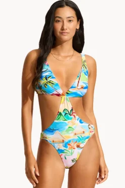 One Pieces|Seafolly South Pacific Cut Out One Piece Turquoise