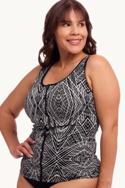 Tankini Tops|Funkita Space Signals DD/E Cup Zip Tankini Separate Black/white
