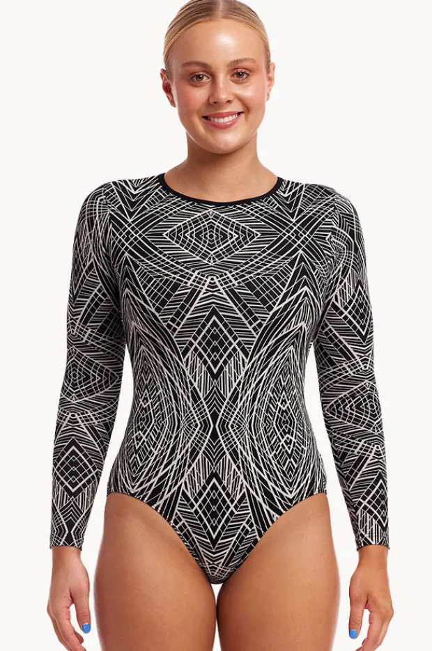Rashies & Sunsuits|Funkita Space Signals Love Cover Sunsuit Black/white