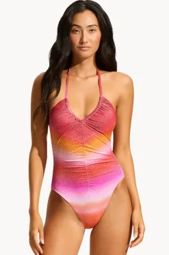 One Pieces|Seafolly Spectrum Drawstring V Neck One Piece Hot pink