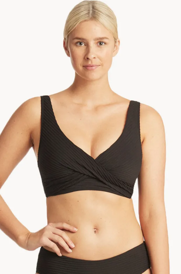 Bikini Tops|Sea Level Spinnaker Cross Front Bra Black