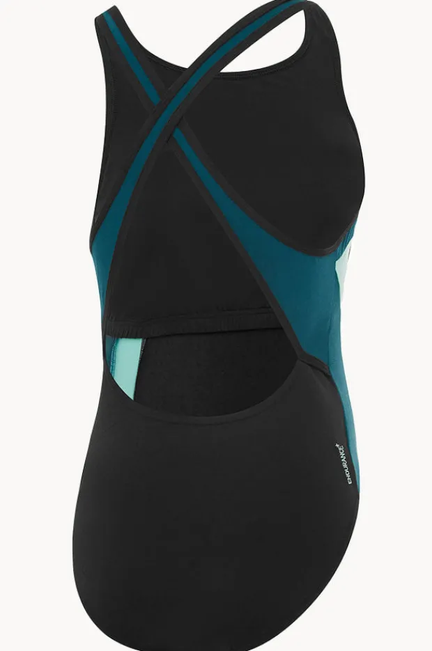 One Pieces|Speedo Splice Cross Back High Neck One Piece Black/teal