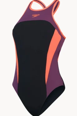 One Pieces|Speedo Splice Cross Back High Neck One Piece Black/Red