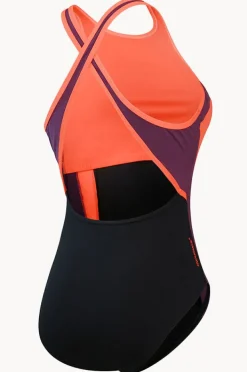One Pieces|Speedo Splice Cross Back High Neck One Piece Black/Red