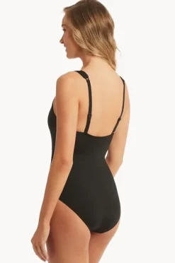 One Pieces|Sea Level Spliced Plunge One Piece Black
