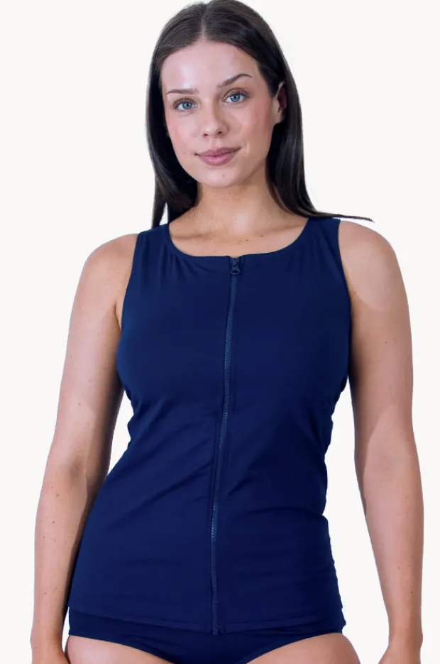 Tankini Tops|Base Swim Sports Zip Through Tankini Separate Navy
