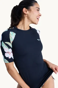 Rashies & Sunsuits|Roxy Spring Charming Short Sleeve Suntop BLACK