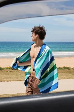 Towels|Towels|Dock And Bay Stripe Summer Microfibre Towel Lagoon