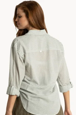 Tops|Sunseeker Summer Stripe Boyfriend Shirt Khaki
