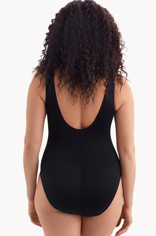 One Pieces|Longitude Summer Waves Long Torso Cross Over One Piece Black/Blue