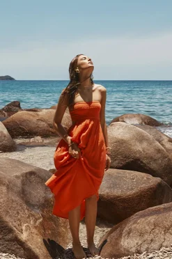 Dresses|Sea Level Sunset Bandeau Dress Flame