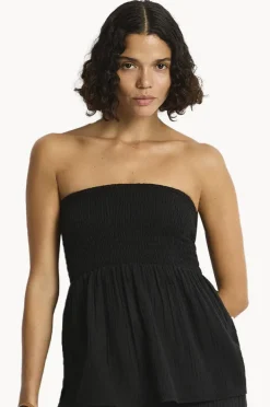 Tops|Sea Level Sunset Shirred Bandeau Top Black