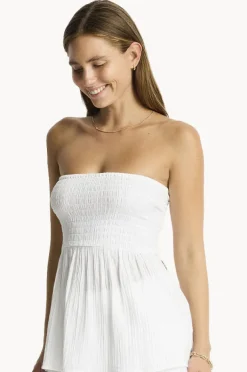 Tops|Sea Level Sunset Shirred Bandeau Top White