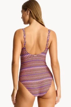 One Pieces|Sea Level Tessera Scoop Back Panel Line One Piece Blue