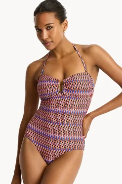 One Pieces|Sea Level Tessera U Bar Bandeau One Piece Blue