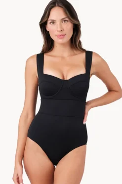 One Pieces|Une Piece Texture Bustier Balconette One Piece Black