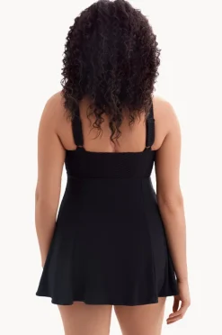 One Pieces|Longitude Texture Luxe Plunge Swim Dress Black/White