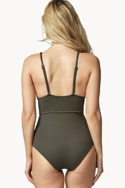 One Pieces|Une Piece Textured Classic One Piece Khaki