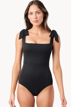 One Pieces|Une Piece Textured Classic Square Neck One Piece Black