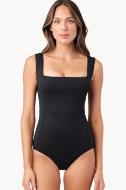 One Pieces|Une Piece Textured Classic Square Neck One Piece Black