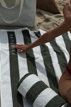 Beach Pillows|Sunny Life The Vacay Stripe Beach Pillow Olive