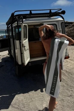 Towels|Towels|Sunny Life The Vacay Stripe Beach Towel Olive