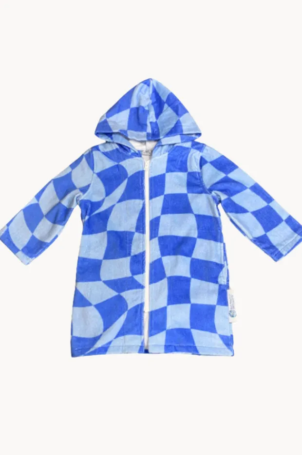 Towel Robes & Ponchos|Towel Robes & Ponchos|Back Beach Co Tidal Checker Hooded Towelling Robe M/L Blue