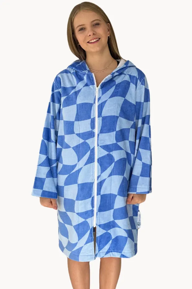 Towel Robes & Ponchos|Towel Robes & Ponchos|Back Beach Co Tidal Checker Hooded Towelling Robe M/L Blue