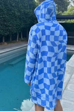 Towel Robes & Ponchos|Towel Robes & Ponchos|Back Beach Co Tidal Checker Hooded Towelling Robe M/L Blue