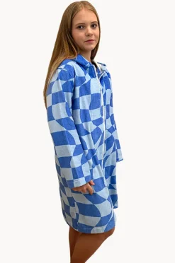 Towel Robes & Ponchos|Towel Robes & Ponchos|Back Beach Co Tidal Checker Hooded Towelling Robe L/XL Blue