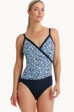 One Pieces|Poolproof Tide Diagonal Drape One Piece Pacific