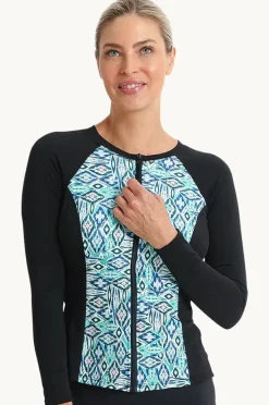 Rashies & Sunsuits|Poolproof Tide Long Sleeve Zip Suntop Emerald