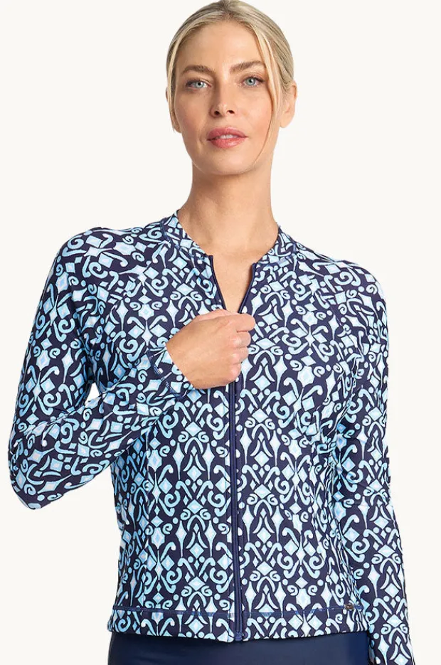 Rashies & Sunsuits|Jantzen Tile Long Sleeve Suntop Navy