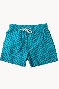 Boardshorts|Pier St. Barth Toddler Boys Hexa Swim Short Navy/Turquoise