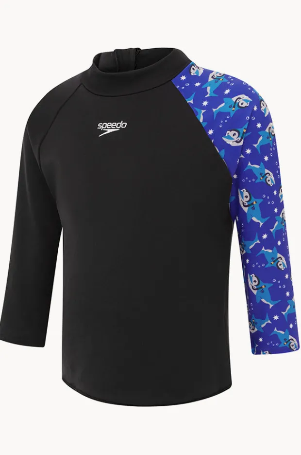 Rashies & Sunsuits|Speedo Toddler Boys Shark Digital Printed Suntop Black/blue