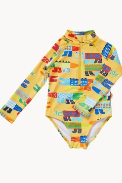 Rashies & Sunsuits|Halcyon Nights Toddler Girls Chomp Chomp Long Sleeve Sunsuit Yellow