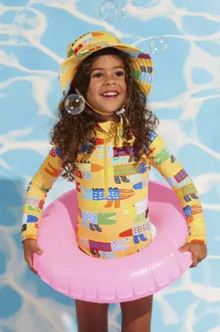Rashies & Sunsuits|Halcyon Nights Toddler Girls Chomp Chomp Long Sleeve Sunsuit Yellow
