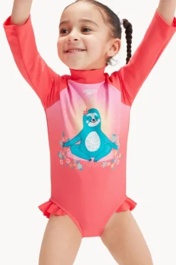 Rashies & Sunsuits|Speedo Toddler Girls Sloth Long Sleeve Sunsuit Coral Pink