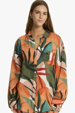 Tops|Sea Level Tropaluxe Beach Shirt Khaki