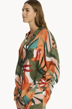 Tops|Sea Level Tropaluxe Beach Shirt Khaki