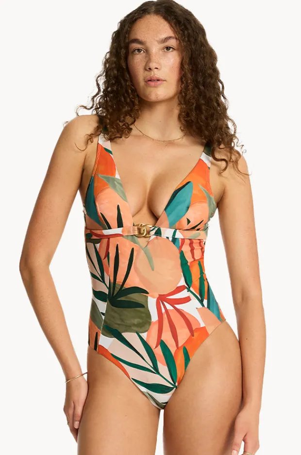 One Pieces|Sea Level Tropaluxe Chain Link Longline One Piece Khaki