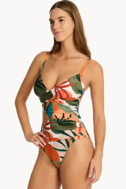 One Pieces|Sea Level Tropaluxe Cross Front Scoop Back One Piece Khaki
