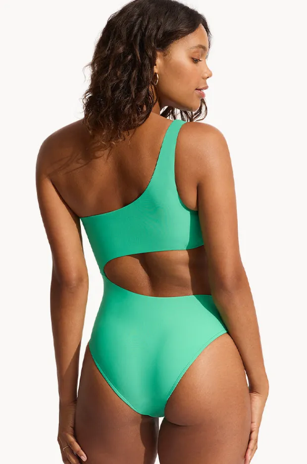 One Pieces|Seafolly Tropica One Shoulder Cut Out One Piece Tropica Jade