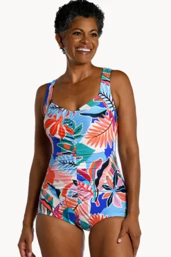 One Pieces|Maxine Tropical Abstraction Shirred One Piece Multi