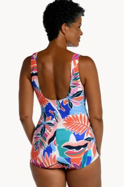 One Pieces|Maxine Tropical Abstraction Shirred One Piece Multi