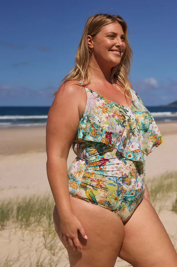 One Pieces|Capriosca Tropicana Frill V Neck One Piece Multi