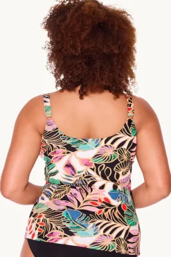 Tankini Tops|Genevieve Tropicana Scoop Neck Tankini Separate Black/Multi