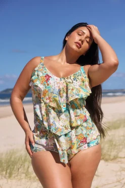 Tankini Tops|Capriosca Tropicana Tiered Frill Tankini Separate Multi